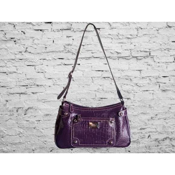 Liz & Co Purse Croc Shoulder Bag Purple LeatherSilver Accents Great condition - Picture 1 of 12